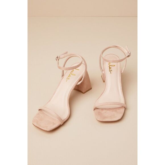 LULUS Sand BEIGE Suede Ankle Strap High Heel Sandals size 6 NWT - Picture 4 of 6